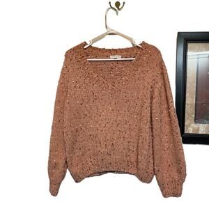 By The River Sweater Womens Size Large Pink Confetti Chenille Pom Pom V-Neck